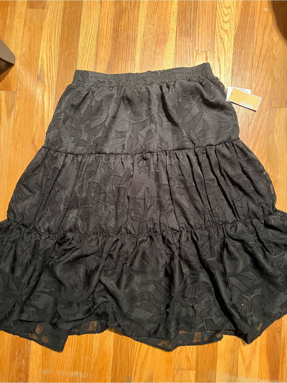 Michael Kors Black Tiered Floral-Jacquard Maxi Skirt